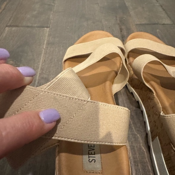 Steve Madden Beige Platform Sandals Cork Wedge Slingback Size 9 - Picture 8 of 11